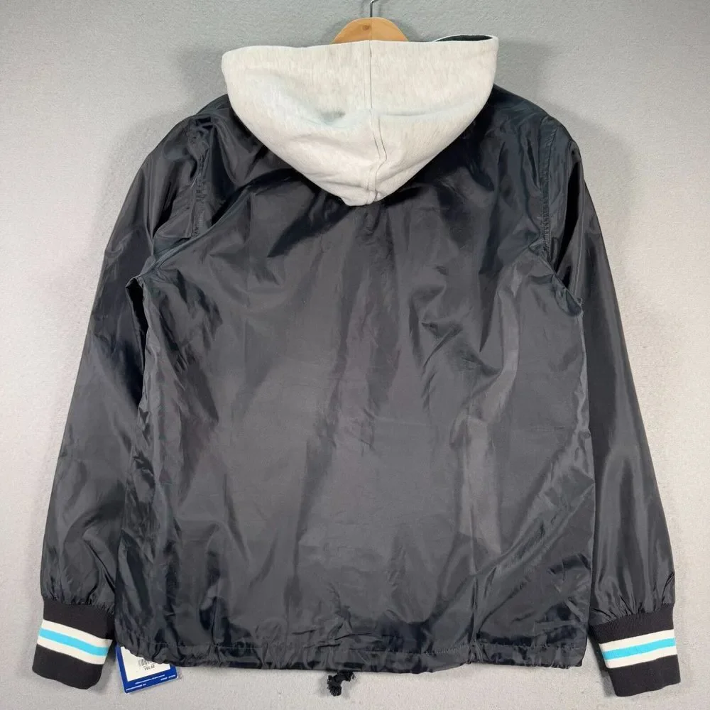 Champion Hooded Windbreaker‎ Jacket Mens Medium Standard Fit Black Fleece Hood